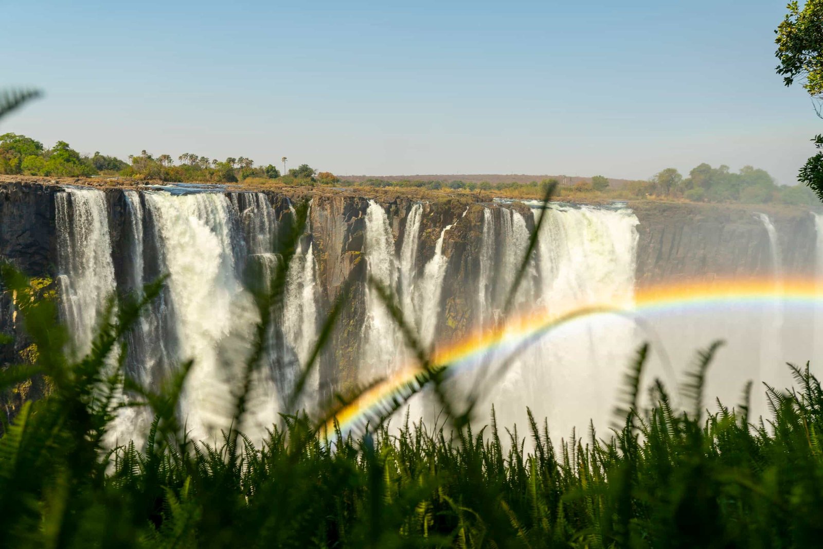 Victoria Falls gorge mist and rainbow
