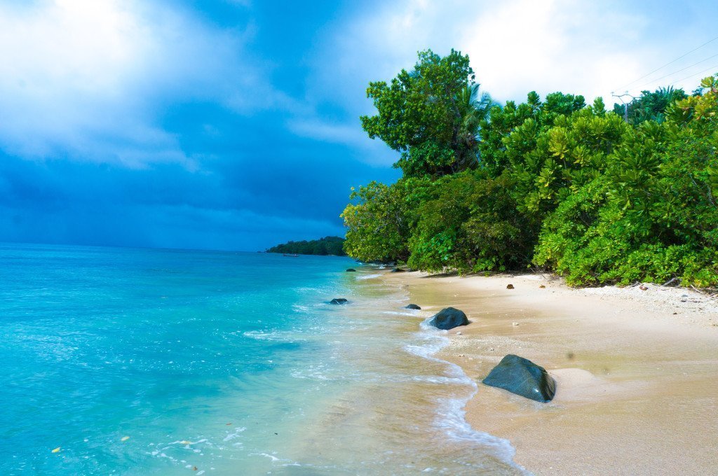 Quiet beach on Île Sainte Marie, once a pirate stronghold