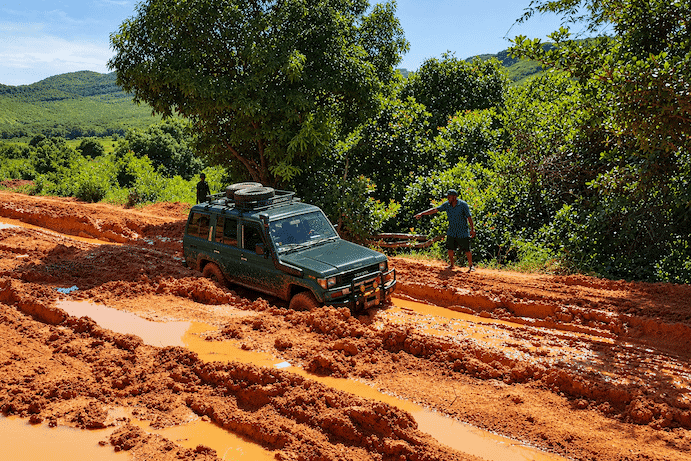 Private 4x4 vehicle on a rough Madagascar road