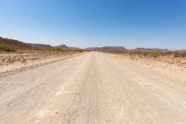 Empty gravel road through the Namib Desert