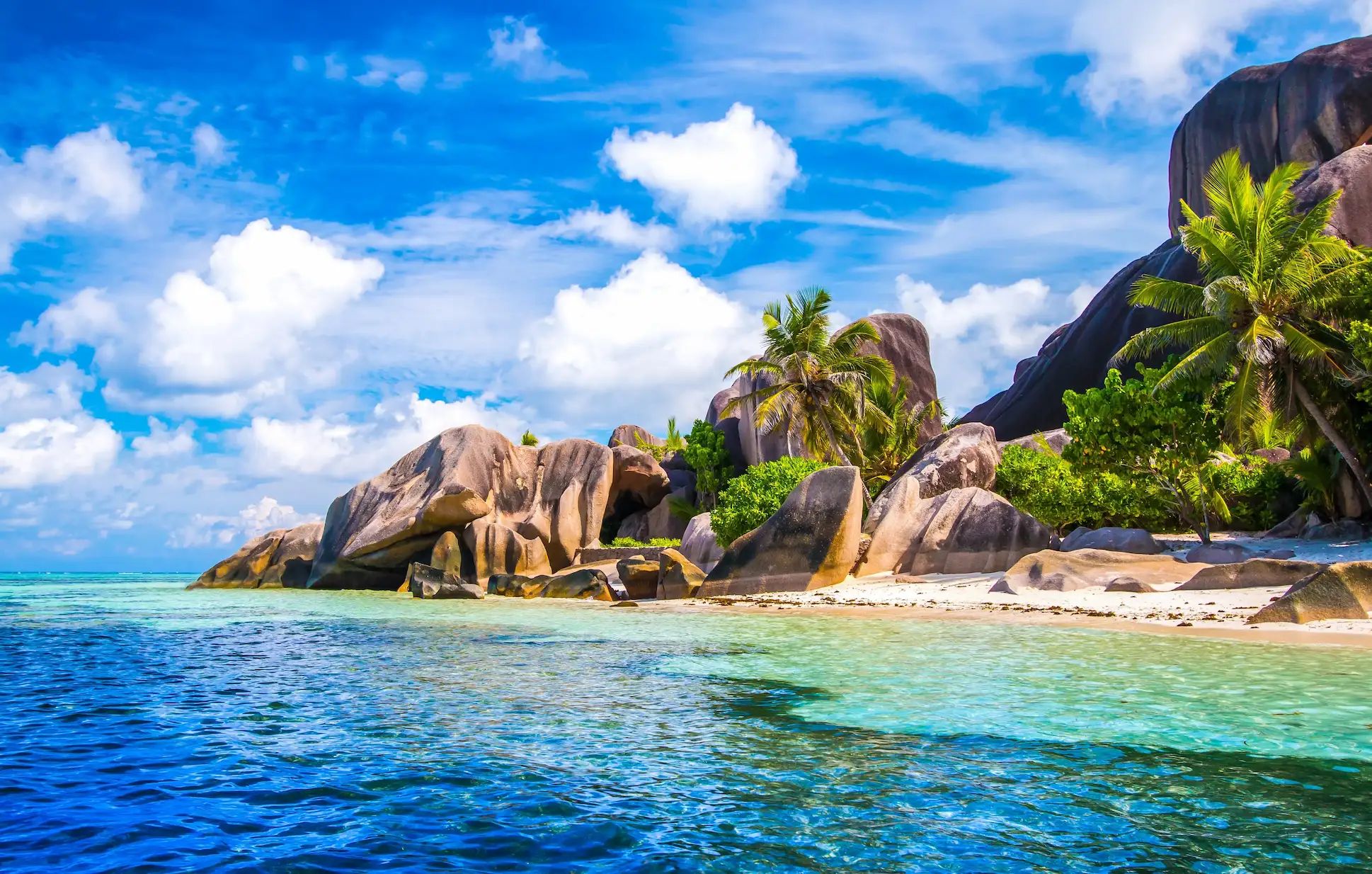 Calm turquoise sea in Seychelles during the April tradewind change