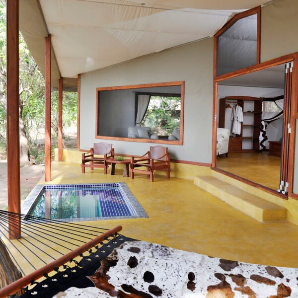 Intimate bush camp tent in Zambia