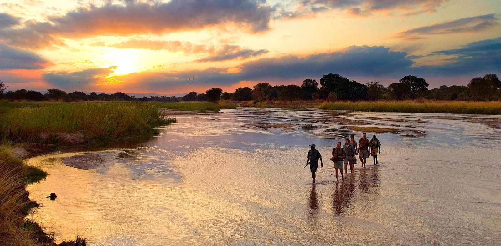 Walking safari group in South Luangwa