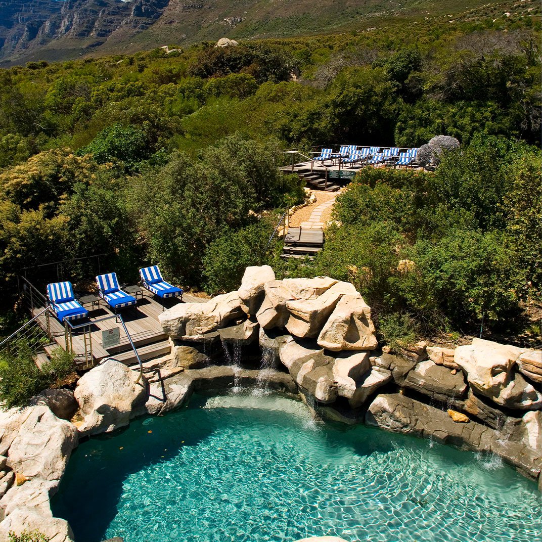 The Twelve Apostles Hotel & Spa with the Atlantic Ocean and Camps Bay mountains behind, Cape Town