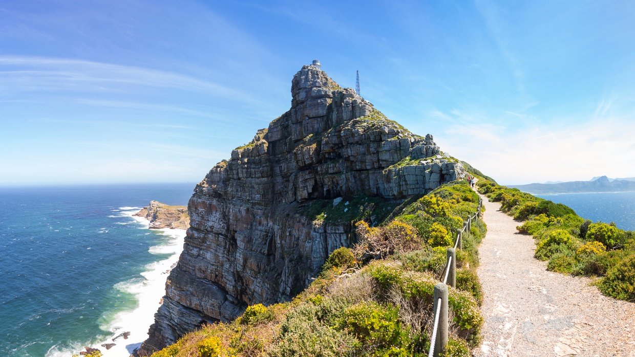 Old Cape Point lighthouse on the cliffs of the Cape of Good Hope Nature Reserve, South Africa