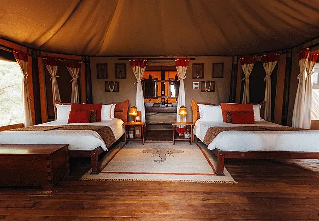 Guest tent interior at Elephant Bedroom Camp, Samburu, Kenya