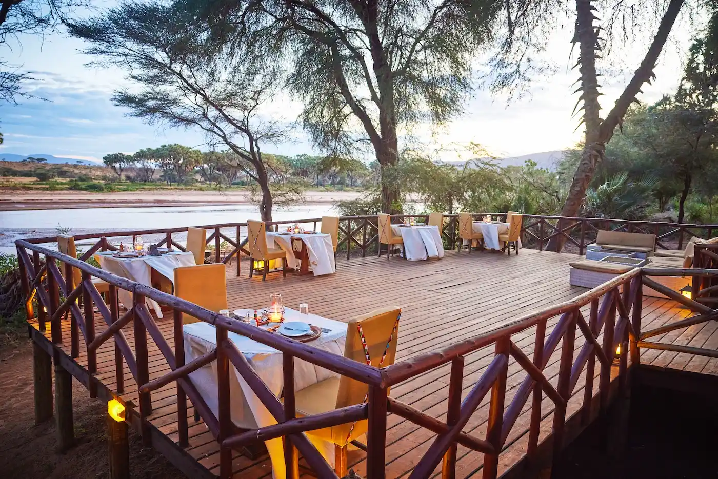 Guest deck at Elephant Bedroom Camp, a luxury tented camp in Samburu, Kenya