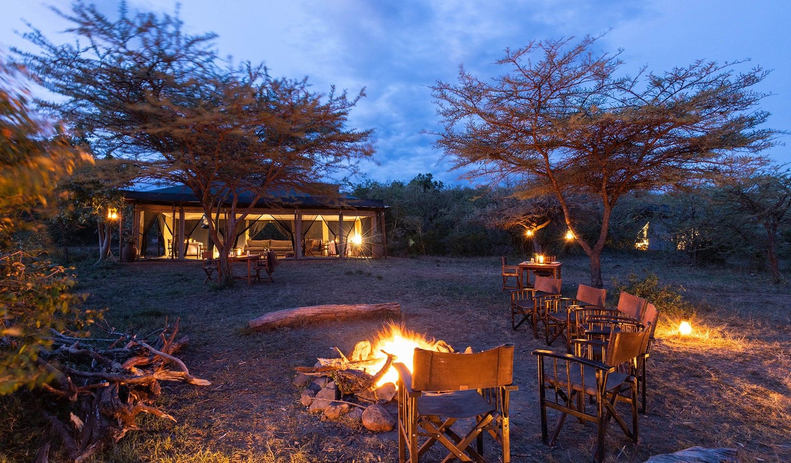 Evening sundowner campfire at Samburu safari camp