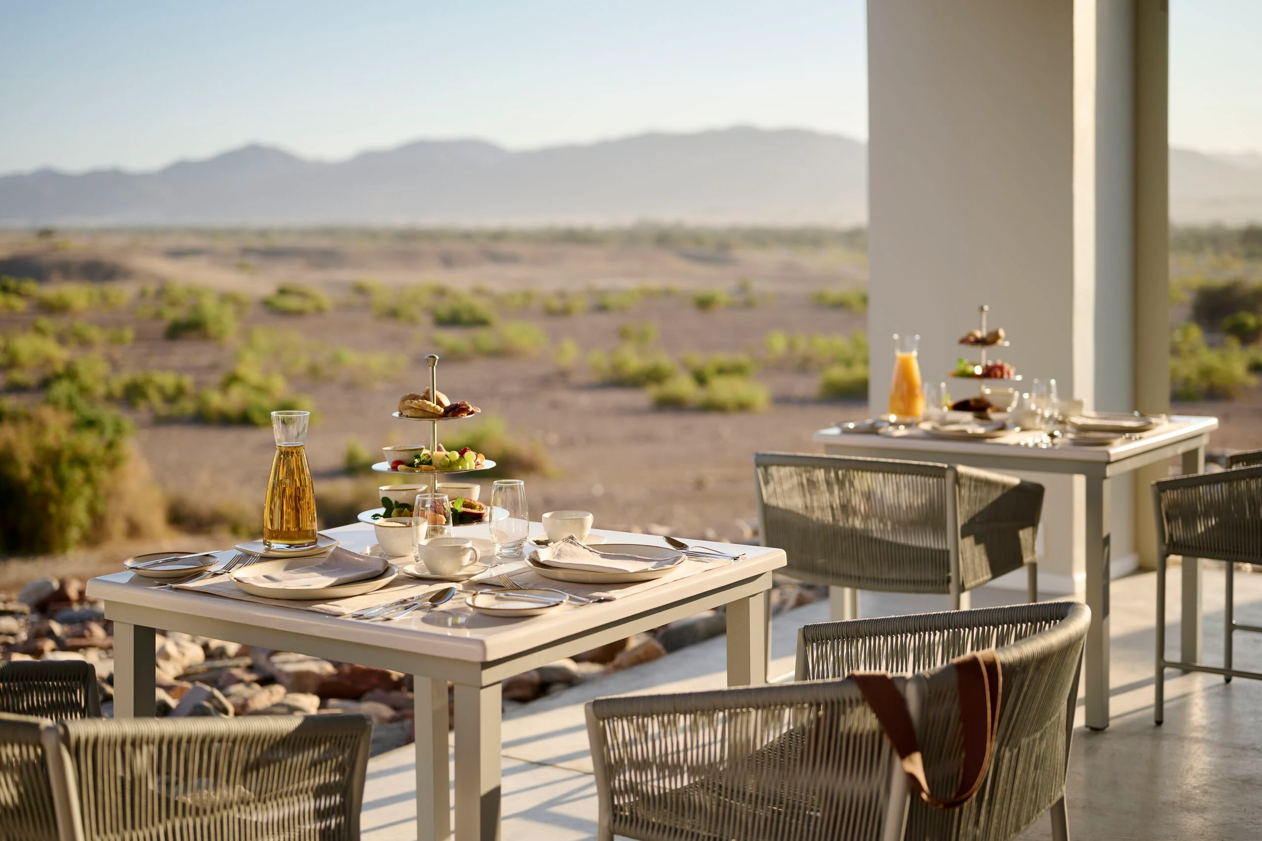 Welcome dinner set under the stars at a safari camp in Namibia