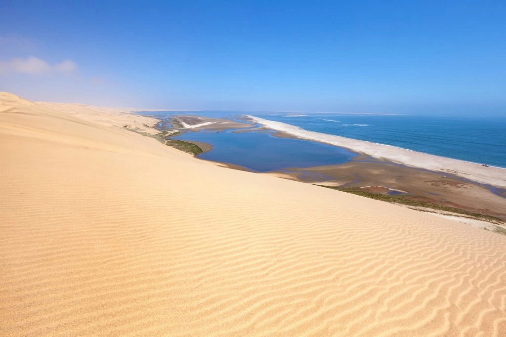 Sandwich Harbour where Namib Desert dunes meet the Atlantic Ocean, Namibia