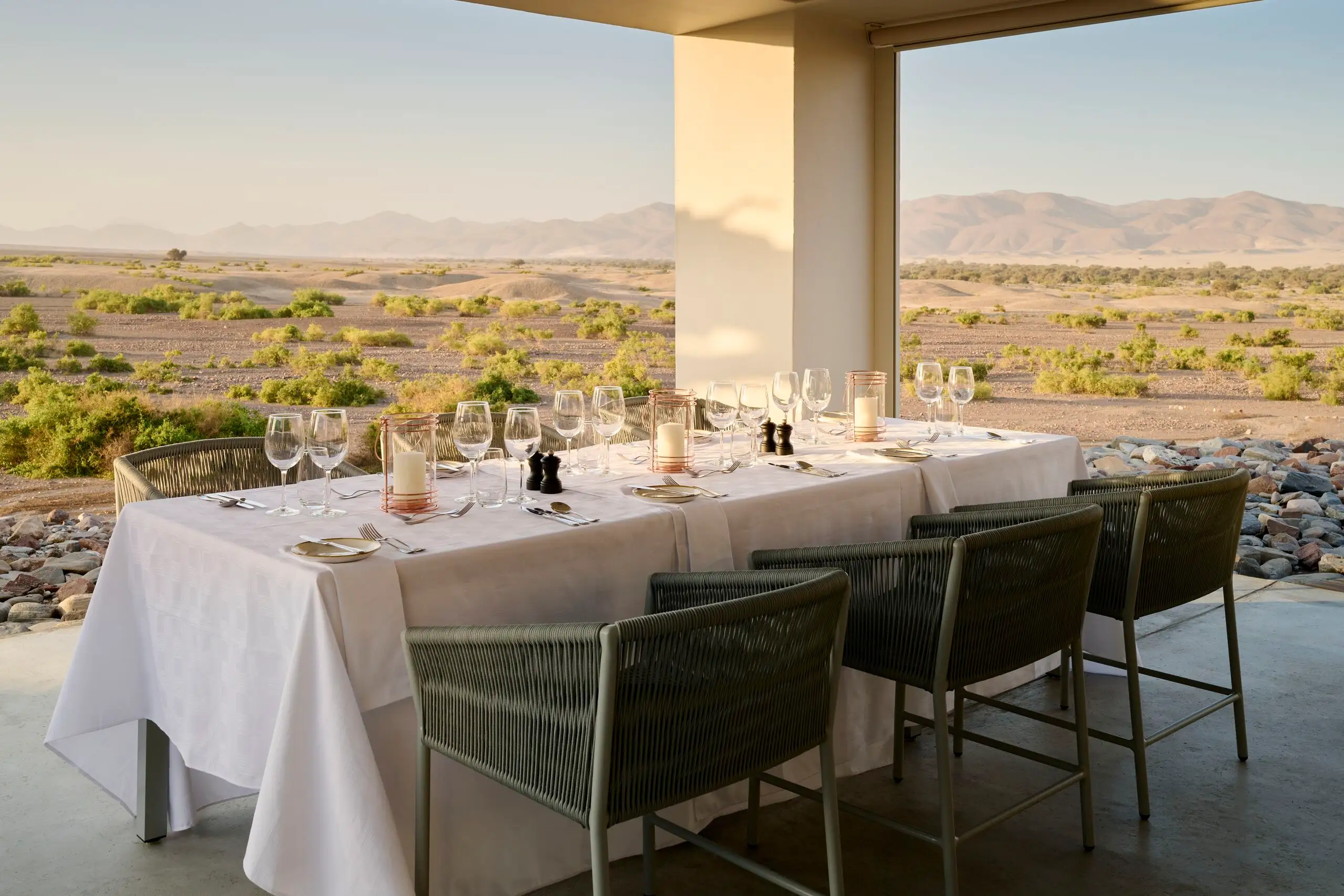 Breakfast table at a Windhoek hotel before an airport transfer, Namibia